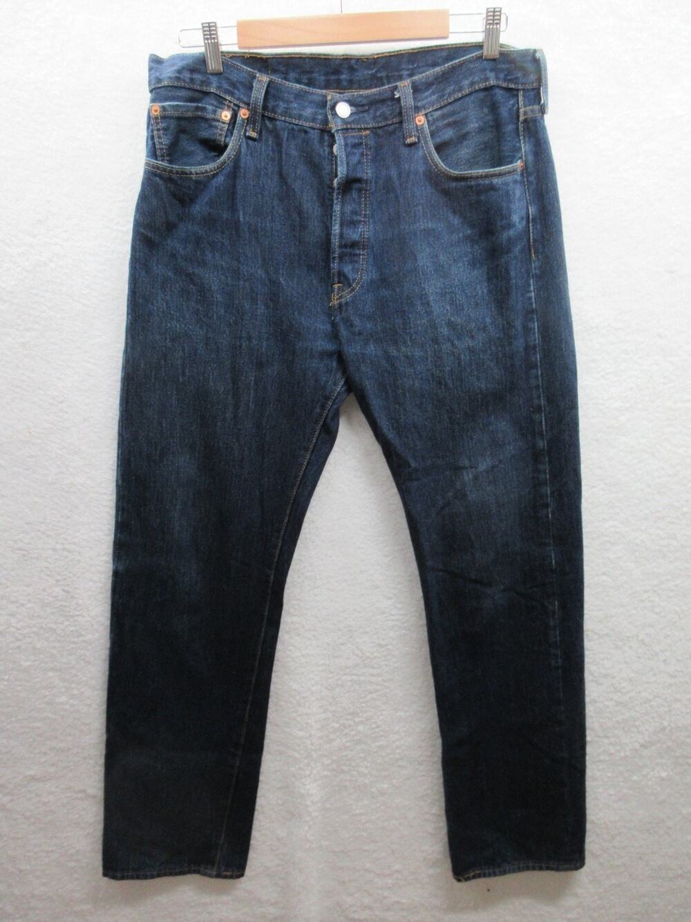 Levi's 501 Mens Jeans 34x32 Dark Wash Denim Button Fly 00501-0115